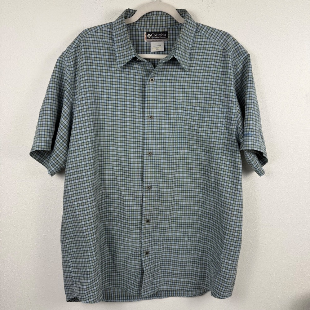Columbia Sportswear Mens XL Short Sleeve Plaid Button Down Shirt Blue Green XCO